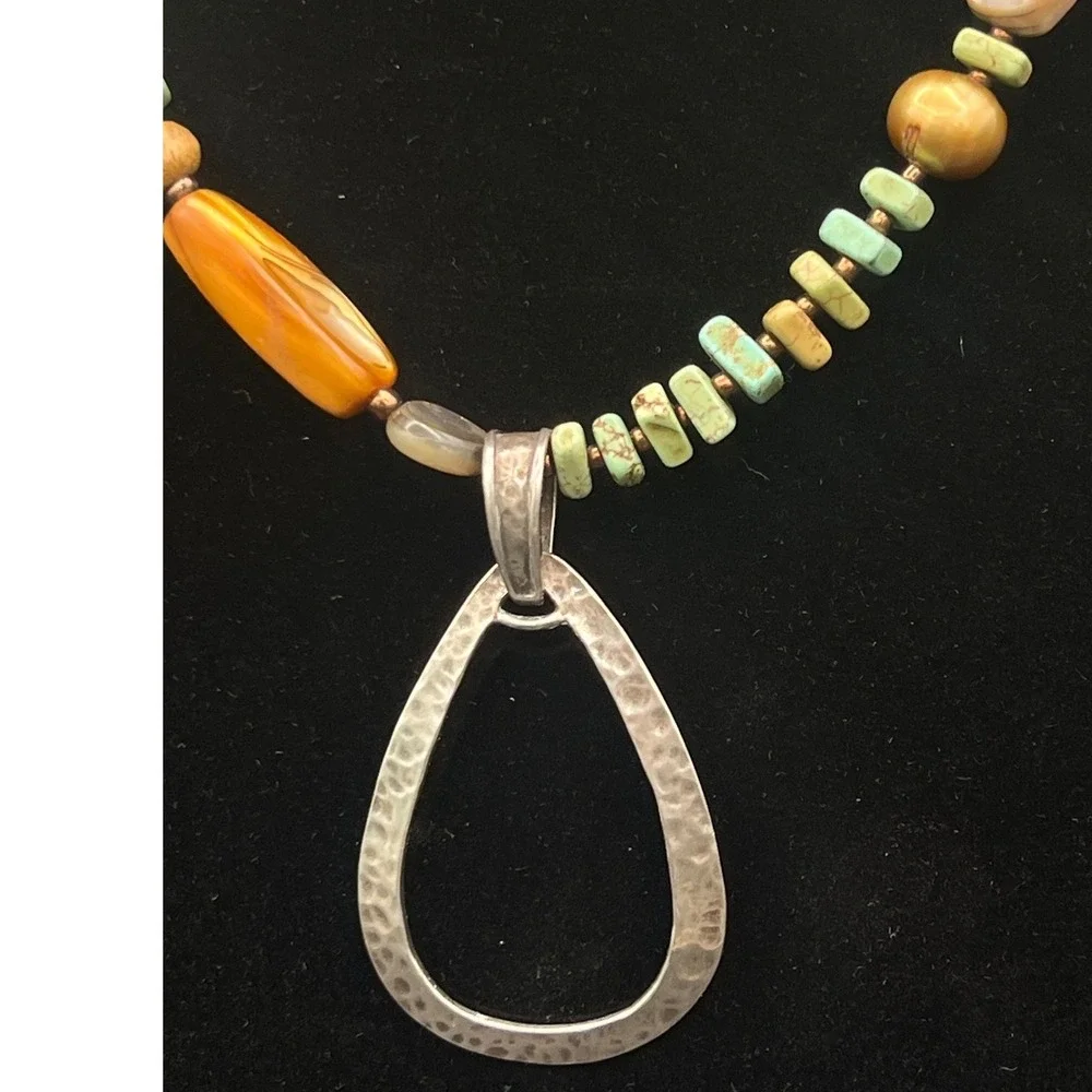 Vintage Silpada Bead Necklace Hammered Hoop‎ Pendant Retired
